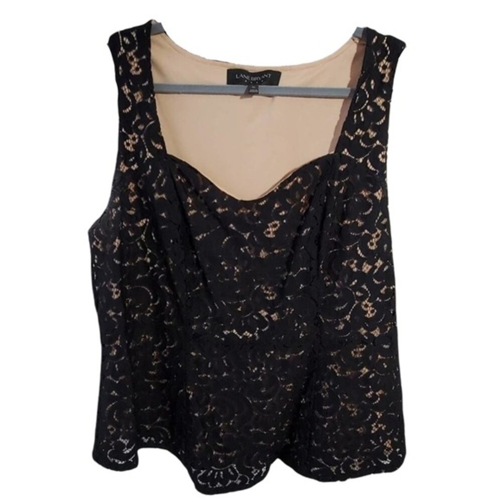 Lane Bryant Black‎ Floral Lace Sleeveless Top Sweetheart Neck Smocked Back Sz 22